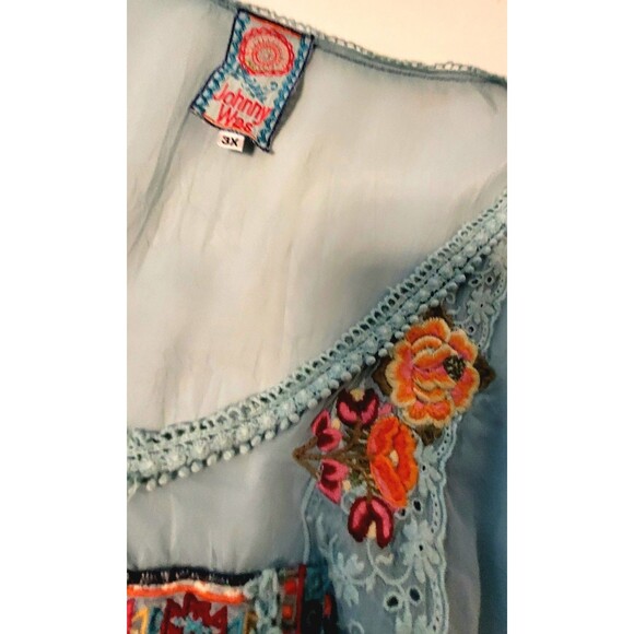 JOHNNY WAS 3x LIGHT BLUE Tunic - Embroidered Cupra - 3/4 sleeve Shirt Blouse Top - Picture 6 of 12